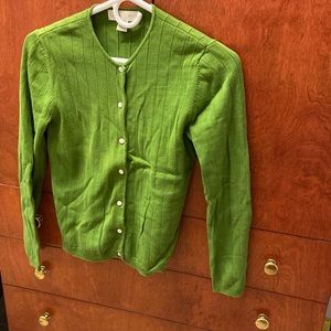 Casual Corner green sweater. White buttons